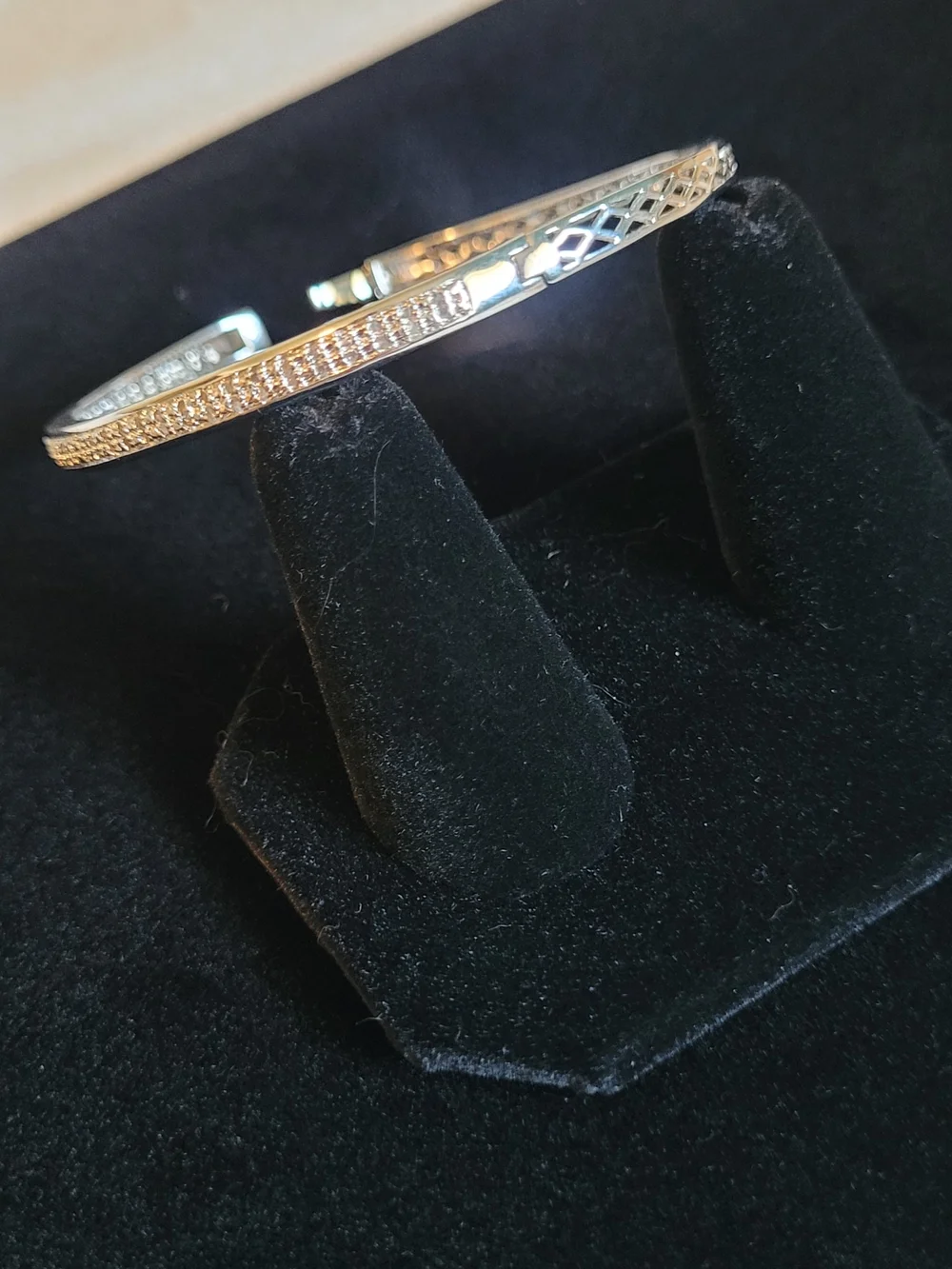 Classic Silver Crystal Pavé Bangle Bracelet - Silver - Picture 3 of 6